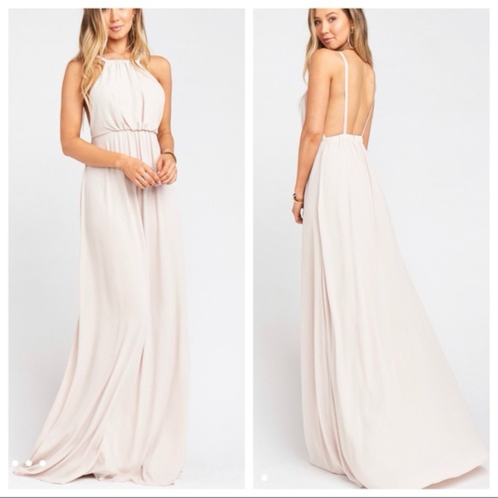 Show Me Your Mumu Amanda Maxi Champagne Beige Bridesmaids Dress, Size Large